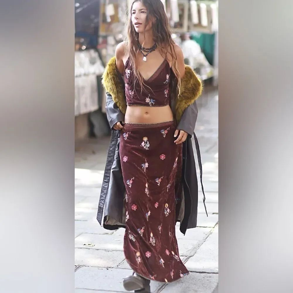 Free People Sonja Slip Set Skirt & Crop Top Size XL